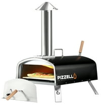 Pizzello 16 in Wood Pellet Burning Pizza Cooker Oven Outdoor with Pizza Cutter, Thermometer, Pizza Stone, Pizza Peel, Cover, Chimney,  Fold-up Legs, Black