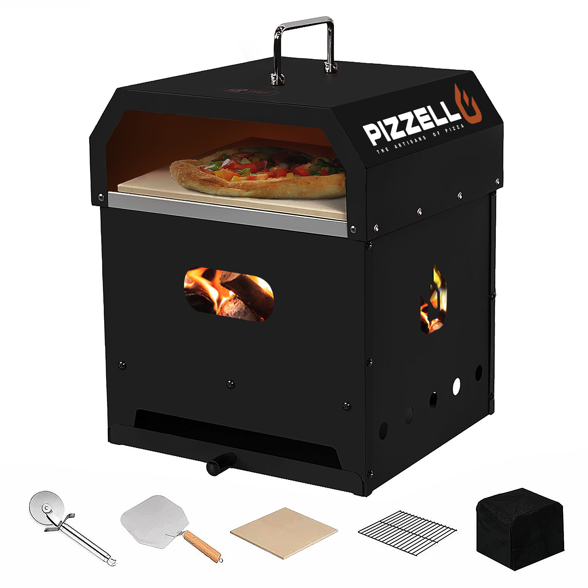 Pizzello 4 in 1 Outdoor Pizza Oven Wood Fired 2-Layer Detachable Outside  Ovens with Pizza Stone, Pizza Cutter, Pizza Peel, Cover, Cooking Grill  Grate - Black - Walmart.com