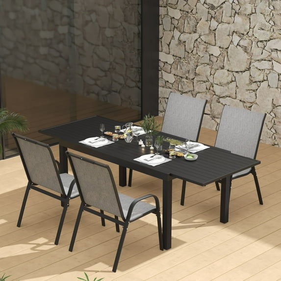 5 Piece Patio Dining Set Seating for 4, Outdoor Dining Table 88"+ 4 Outdoor Dining Chairs