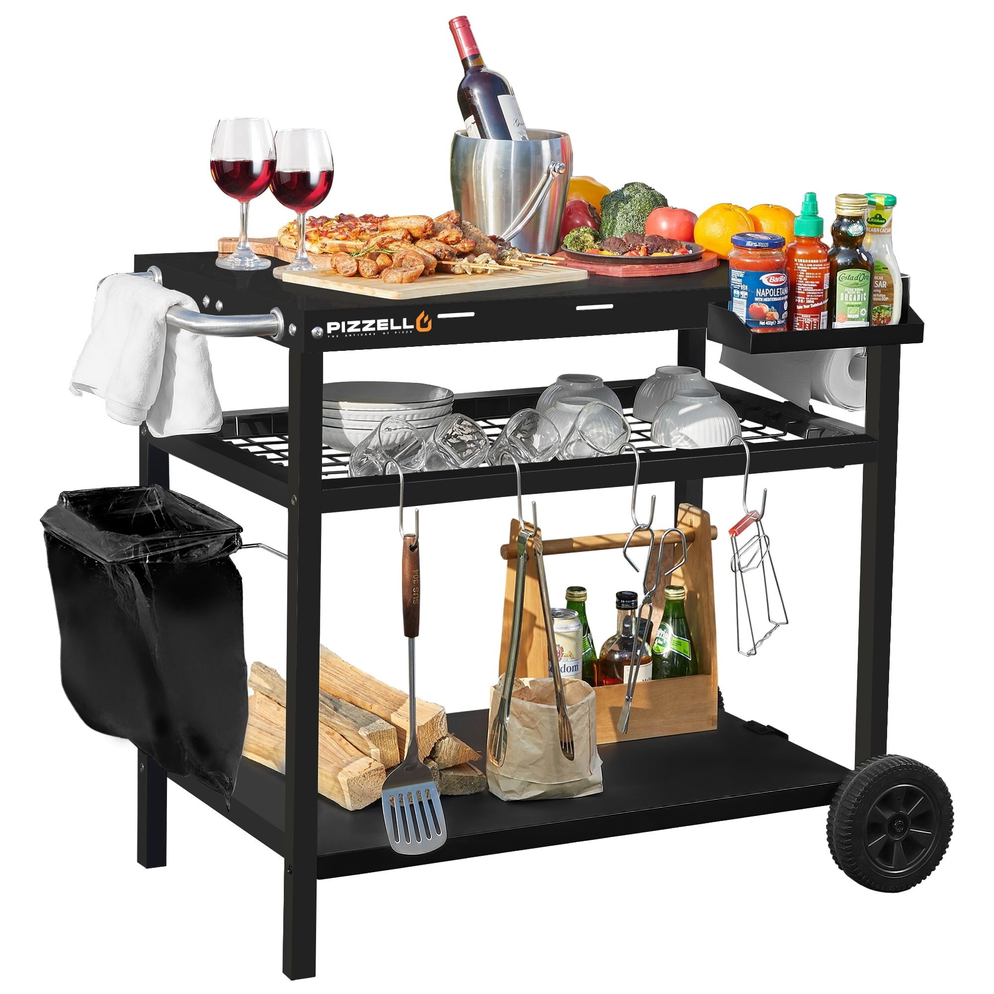 Pizzello Outdoor Grill Dining Cart Pro Black
