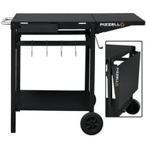 Pizzello Outdoor Grill Pizza Oven Food Prep Bbq Cart Stand Table with Storage Wheels Expandable Countertop, Black