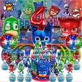 thumbnail image 1 of Pj Masks 4th Tableware Balloons Cake Toppers Backdrop Banner Supplies Party Decor Plates Decorations, 1 of 7