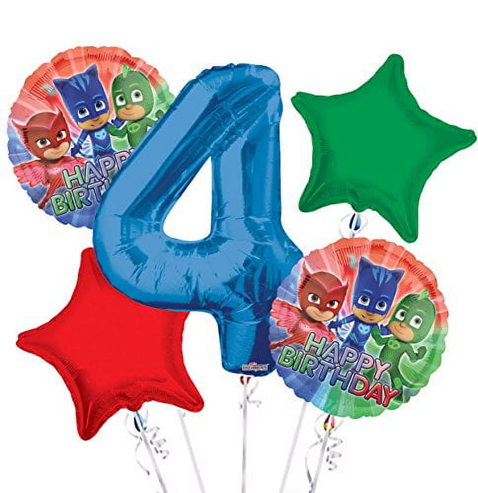 VIVA PARTY Pj Masks Balloon Bouquet 4Th Birthday 5 Pcs Party Supplies
