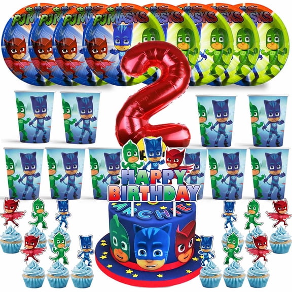 Pj Masks Birthday 2nd Cups Party Supplies Plates Fans Decorations Cake Topper Decor