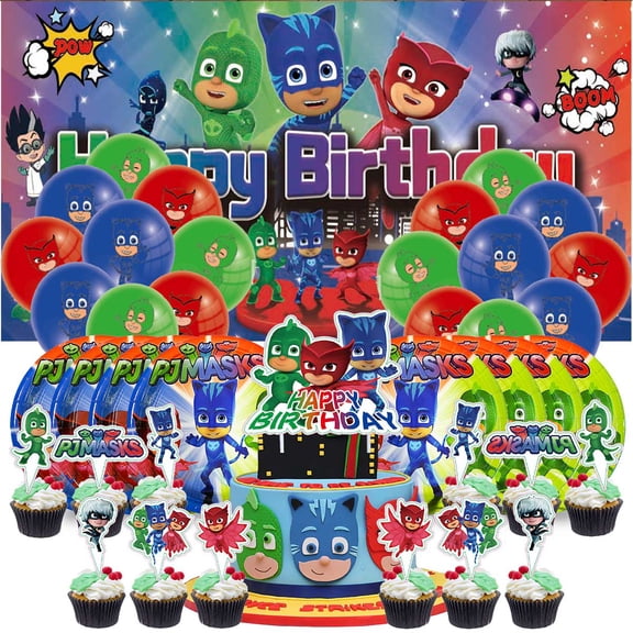 Pj Masks Birthday Party Supplies Balloons Plates Decoration Cake Topper Decor Tableware Banner Backdrop
