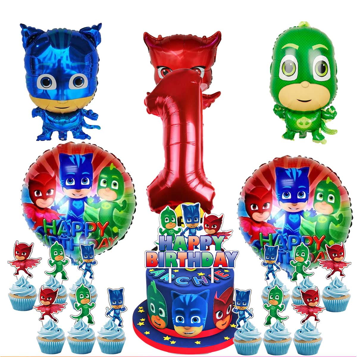 Pj Masks Party Supplies 1st Decor Kit Balloons Birthday Cake Topper pj-masks-party-supplies-1st-decor-kit-balloons-birthday-cake-topper