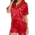thumbnail image 1 of Pj Sets for Woman, Audhol Womens Pajamas Set Button Down 2 Piece Satin Shorts Set Ruffle Notch Collar Sleepwear Pajamas for Women Set K L, 1 of 7