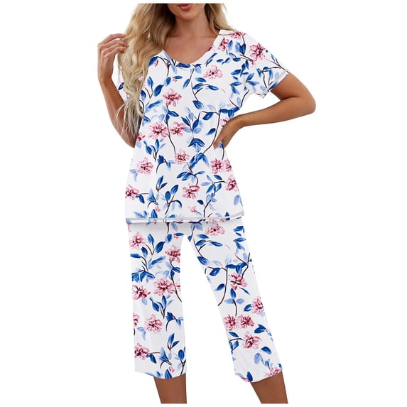 Pj Sets for Women Sale Summer Lounge Sets for Women Two Piece Sleepwear Set Cute Print Pajama Sets for Women