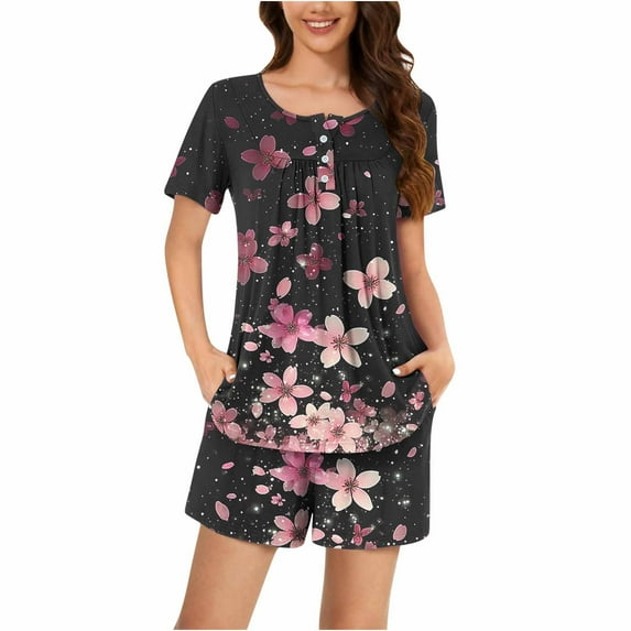 Pj Sets for Women Short Sleeve Fashion Lounge Set Short Sleeve T Shirt with Shorts Dressy Outfits Woman's Pajamas Sets