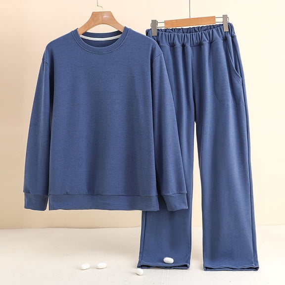 Pjamas Men's Casual Trendy Solid Color Thick Warm Long Sleeves Pants Pajama Sets Pj Sets for Men Comfy Pajamas for Men Set Mens Lounge Set Mens Soft Pajamas Sets