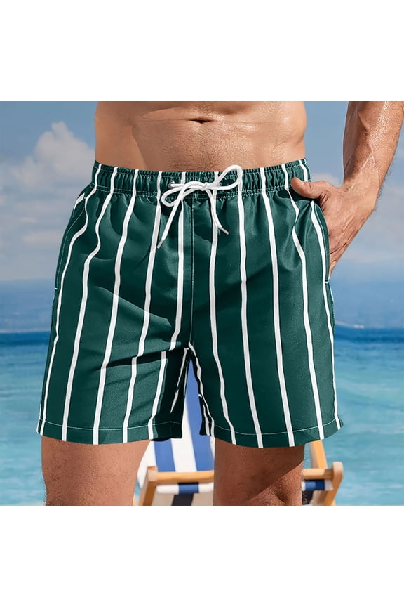 Short for Mens Elastic Waist Pocket Drawstring Shorts Stripe Casual Comfy Loose Fit Weekend Pants Green XXL
