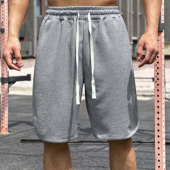 Pjgvf Shorts Men Drawstring Shorts Solid Color Casual Comfy Loose Fit Beach Travel Pants Dark Gray S