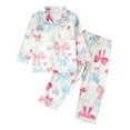 thumbnail image 1 of Pjs for Girls Long Sleeve Pajama Set Bow and Heart Print Button Down Top and Long Pants Two Piece Sleepwear Soft for Toddlers Multicolour 7 Years-8 Years, 1 of 7