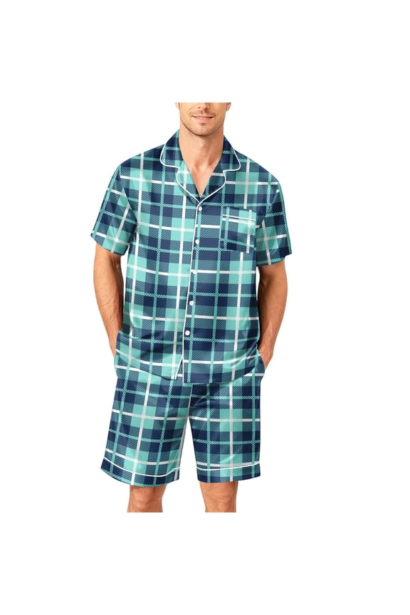 Pjs for Men Mens Short Pajamas Set Button Up Pajamas Men's Pajama Sets Men Pj Plaid Pajamas for Men Soft Short Sleeve Sleepwear Button Down Top and Shorts Pj 2 Piece Summer, White, M