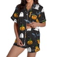 thumbnail image 1 of Pjs Sets for Women Comfortable Graphic Printed Satin Button Short Sleeve Top & Shorts Pajamas for Women, 1 of 5