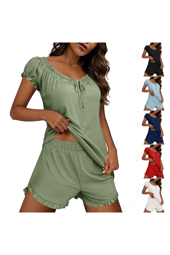 Pjs Sets for Women Womens Pajamas Set 100% Cotton Soft Fashion Women Short Sleeve And Short Pants Casual 2Pc Sets With Pockets Navy Xl