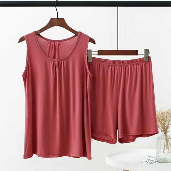 Pjs for Women Womens Soft Pajamas Sets Night Wear Women Pajama Shorts Set for Women Matching Pajama Set Women's Summer Loose Solid Color Suspender Home Wear Two-Piece Pajama Sets