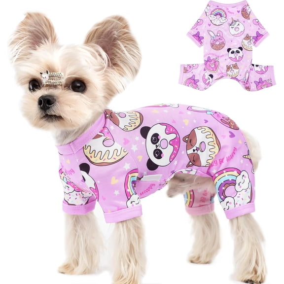 Pjs ~XXL Small Medium  Clothes Cute Puppy Pajamas Doggie Onesie for Summer Bright Patterns Pet Clothes  Onesie 4- Doggy  (Purple, Medium)