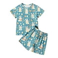 thumbnail image 1 of Pjs for Boys Boys Easter Pajamas Bunny Printed Short Sleeve Top and Short Pants Two Pieces Boys Spring Pajamas for Boy 4-5 Years, 1 of 7