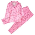 thumbnail image 1 of Pjs for Girls Heart Print Valentine's Pajama Set Long Pants Long Sleeve Button Down Top Two Piece Sleepwear Soft for Kids Pink 4 Years-5 Years, 1 of 7