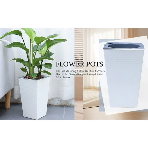 Pjtewawe 1PC Planters for Indoor Plants Plant Pots Tall Self Watering Indoor Outdoor For Patio Planter Pot Decorative Gardening & Home Décor Square