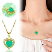 Pjtewawe Easter Jewels Ocean Heart Ice Crack Green Love Necklace Feminine Titanium Steel Heart Zircon Necklace Accessories