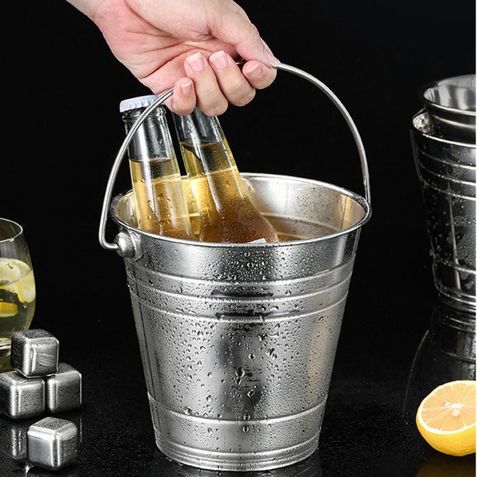 Pjtewawe Glass Bottle Thickened Stainless Steel Ice Bucket Ice Granule  Bucket Ktv Bar Ice Cube Bucket Single Layer Double Ear Tiger Head Red  Champagne
