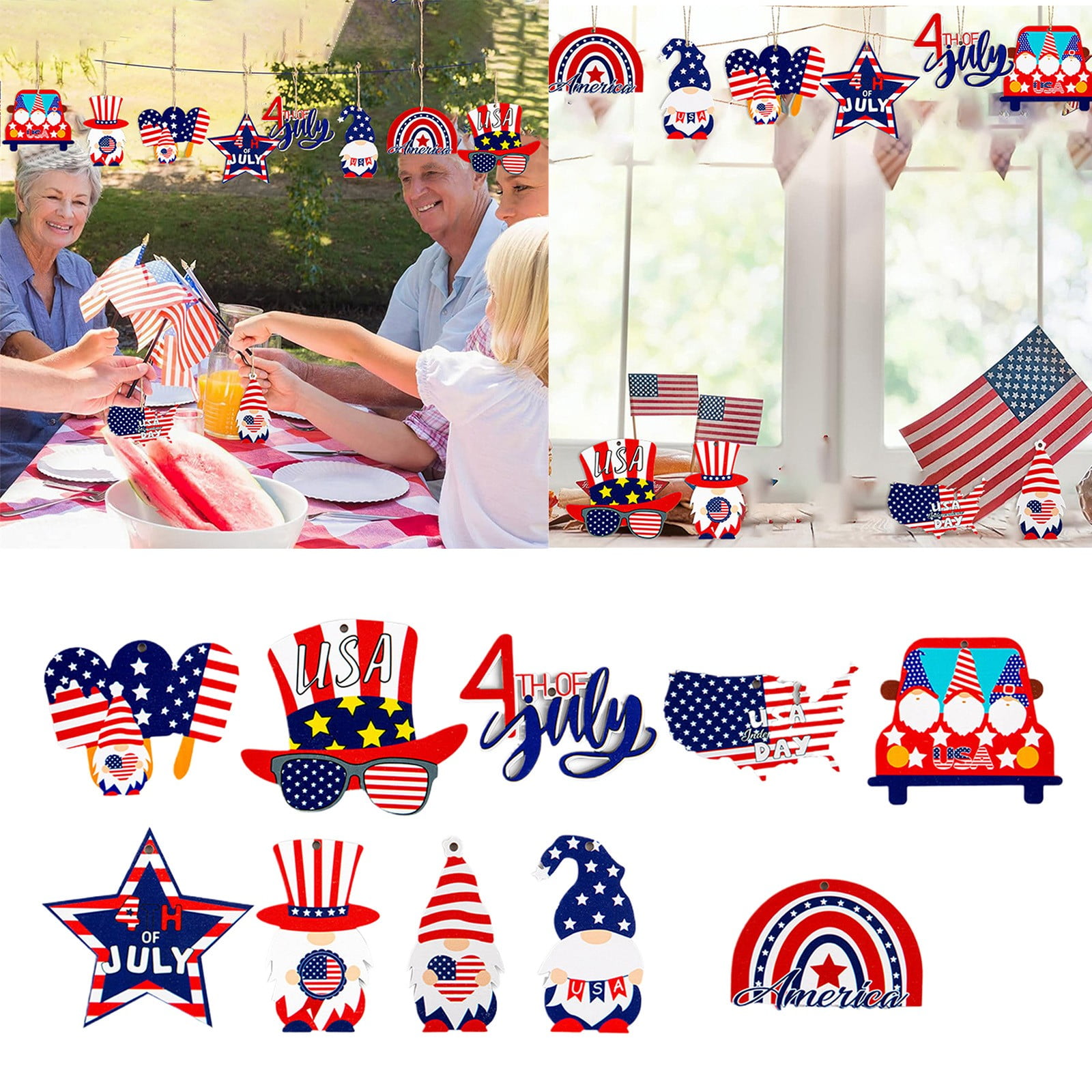 1 Set Of Pendant Hangings 20 Pcs Patriotic Ornaments For Tree Wooden