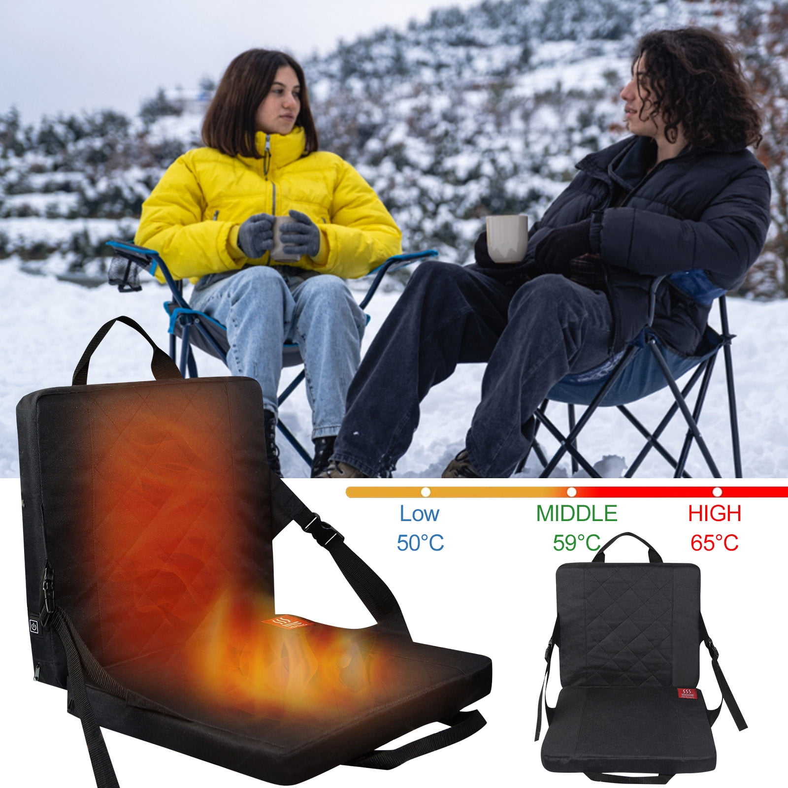 Thyle Portable Heated Seat Cushion Black Foldable Heating Cushion 3 Mode  Adjustable Heated Chair Pad Stadium Chair Heated Stadium Seat for Sports