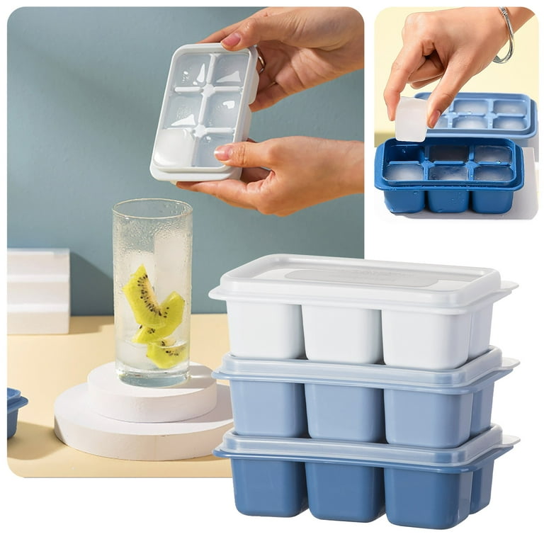 Pjtewawe Ice Cube Freezer Ice Cube Tray with Lid and Storage Box Easy Release 18 Pieces Large Single Layer Silicone Ice Cube Tray with Splash Release