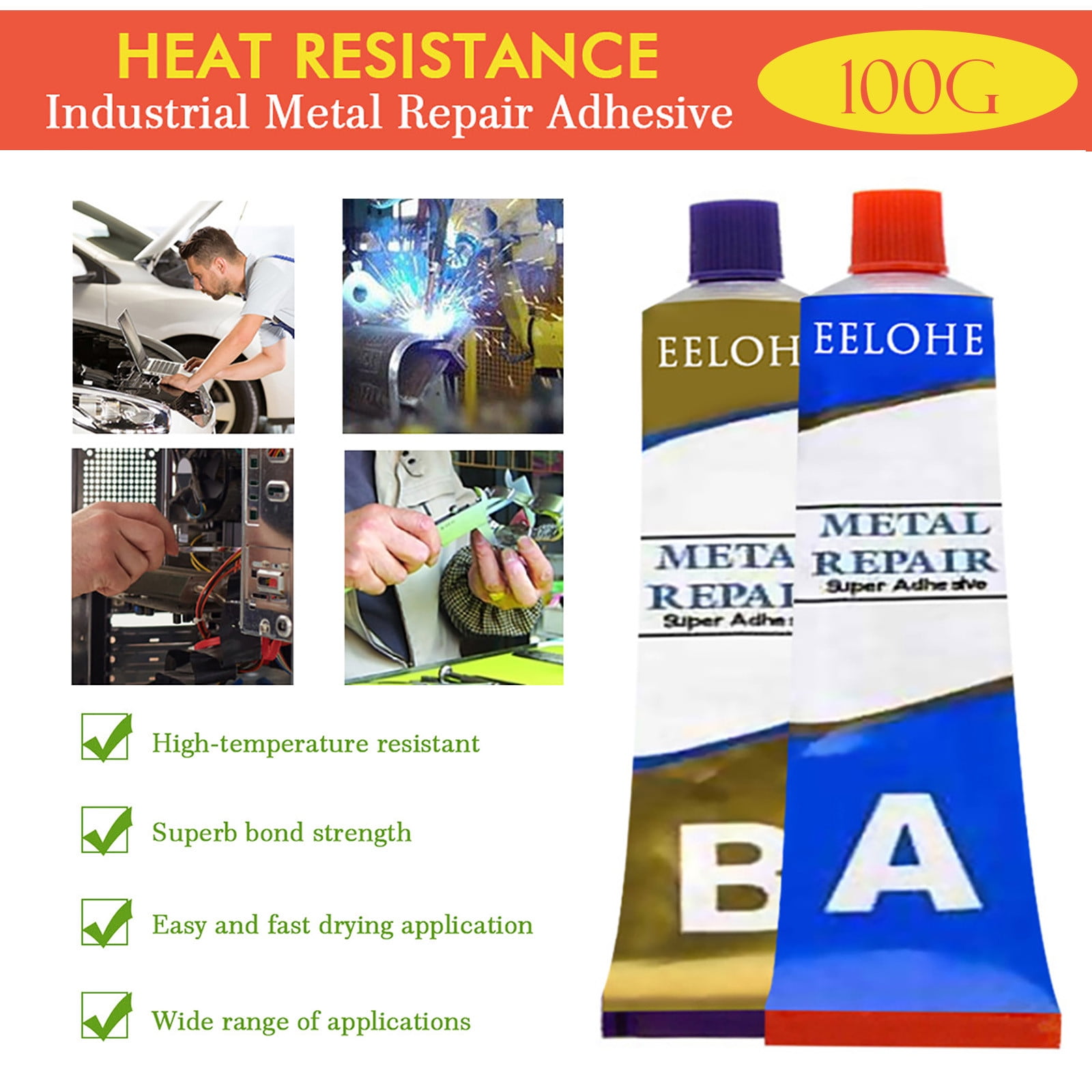 Pjtewawe Industrial Heat Resistance Cold Weld Metal Repair Paste Resistant  Glue 50/100gFaucets
