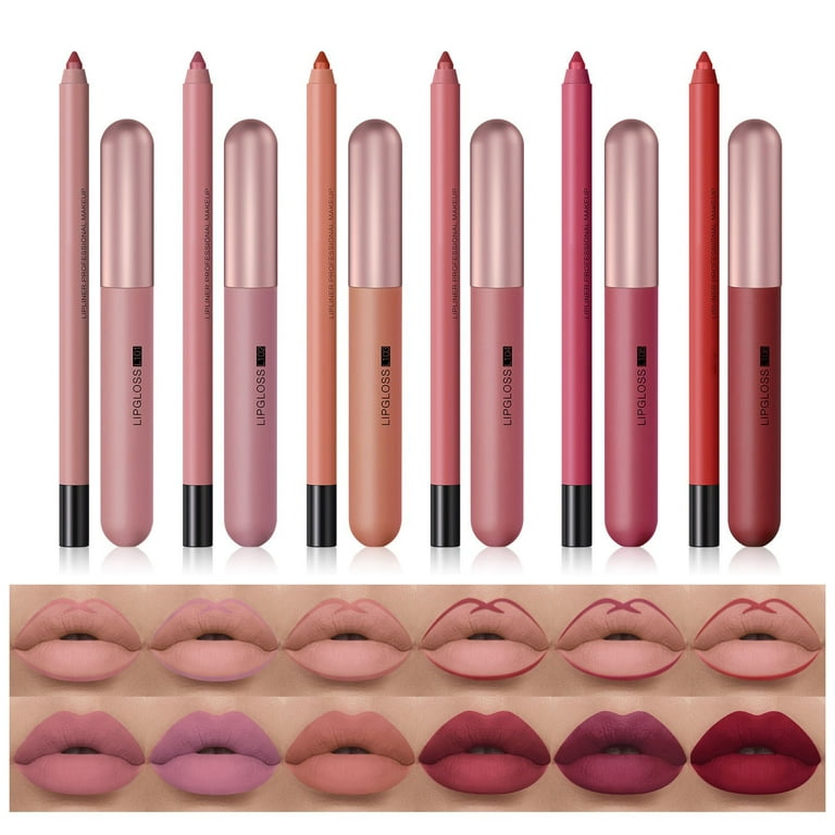 Pjtewawe Lipstick 6+6 Lip Gloss Lip Liner Combination 12 Sets Of Lip Gloss  Gift Box Non Stick Cup Lip Gloss Lasting Velvet