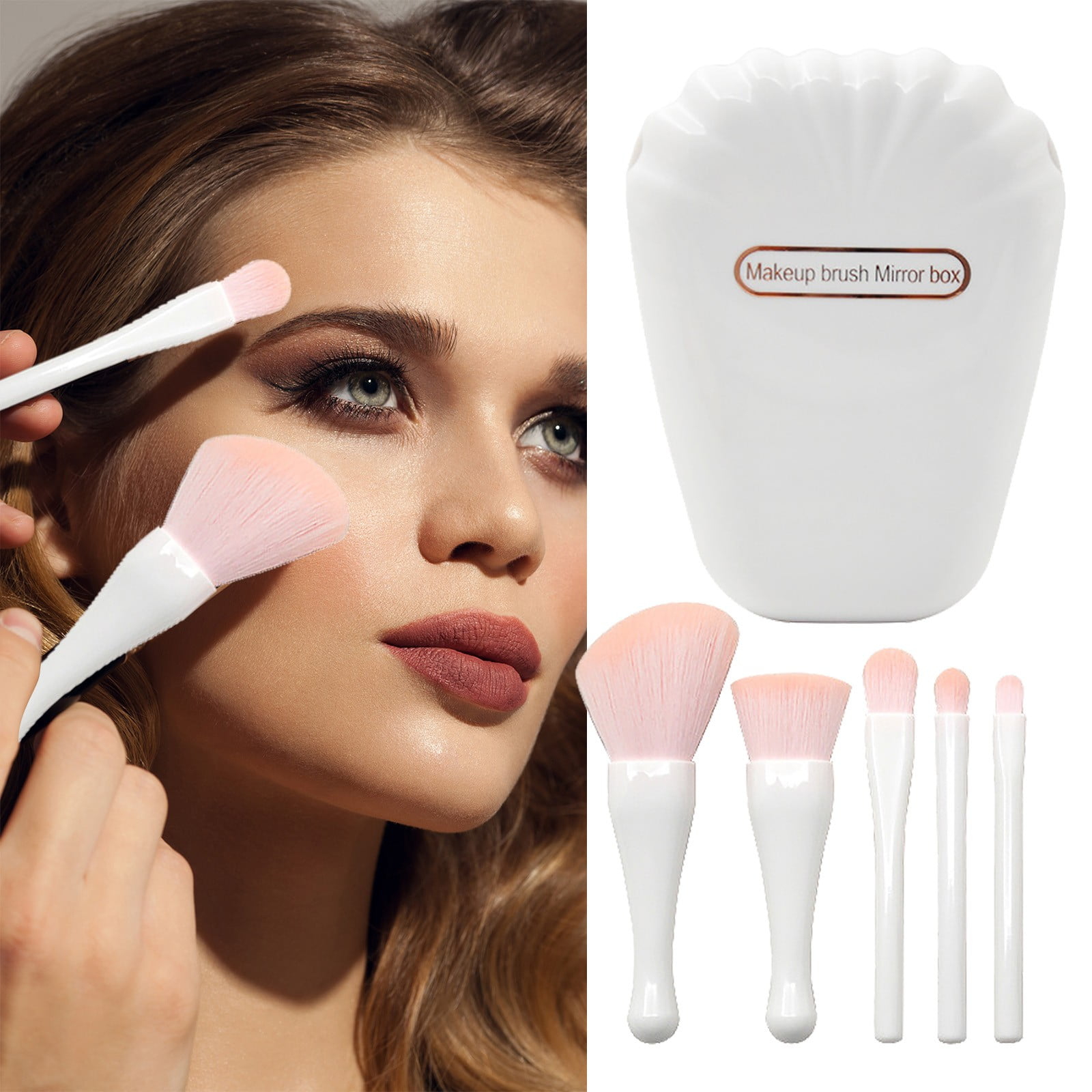Pjtewawe Makeup Set 5 Pieces Of Shell Mirror Makeup Brush Set Portable