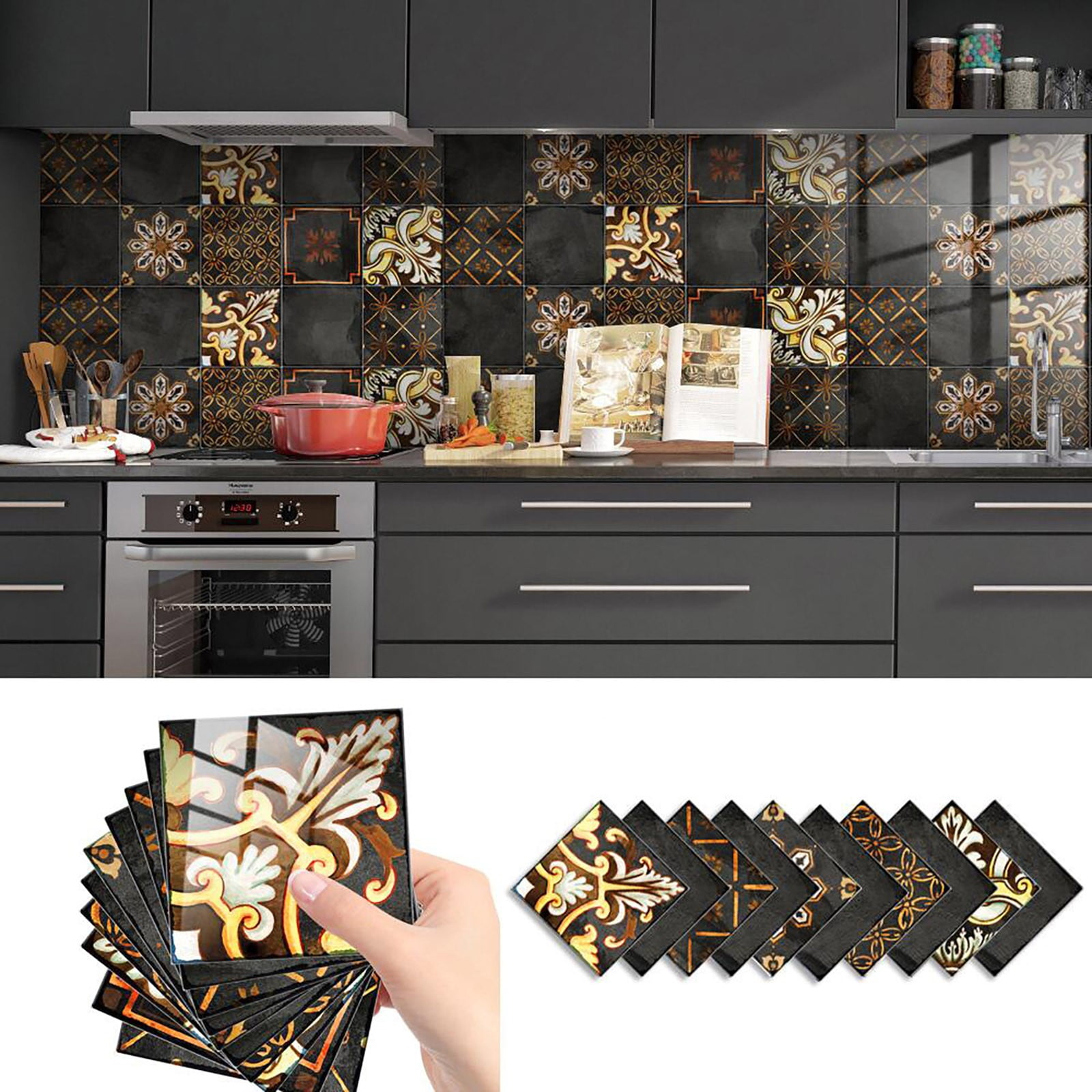 Pjtewawe Peel And Stick Tile Retro Color Tiles Pattern Tile Stickers Home Decor DIY Self ...