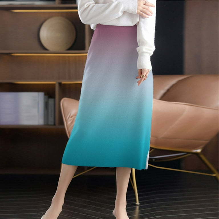 Pjtewawe Skirts For Women Women's Elastic Waisted Split Thigh Rib