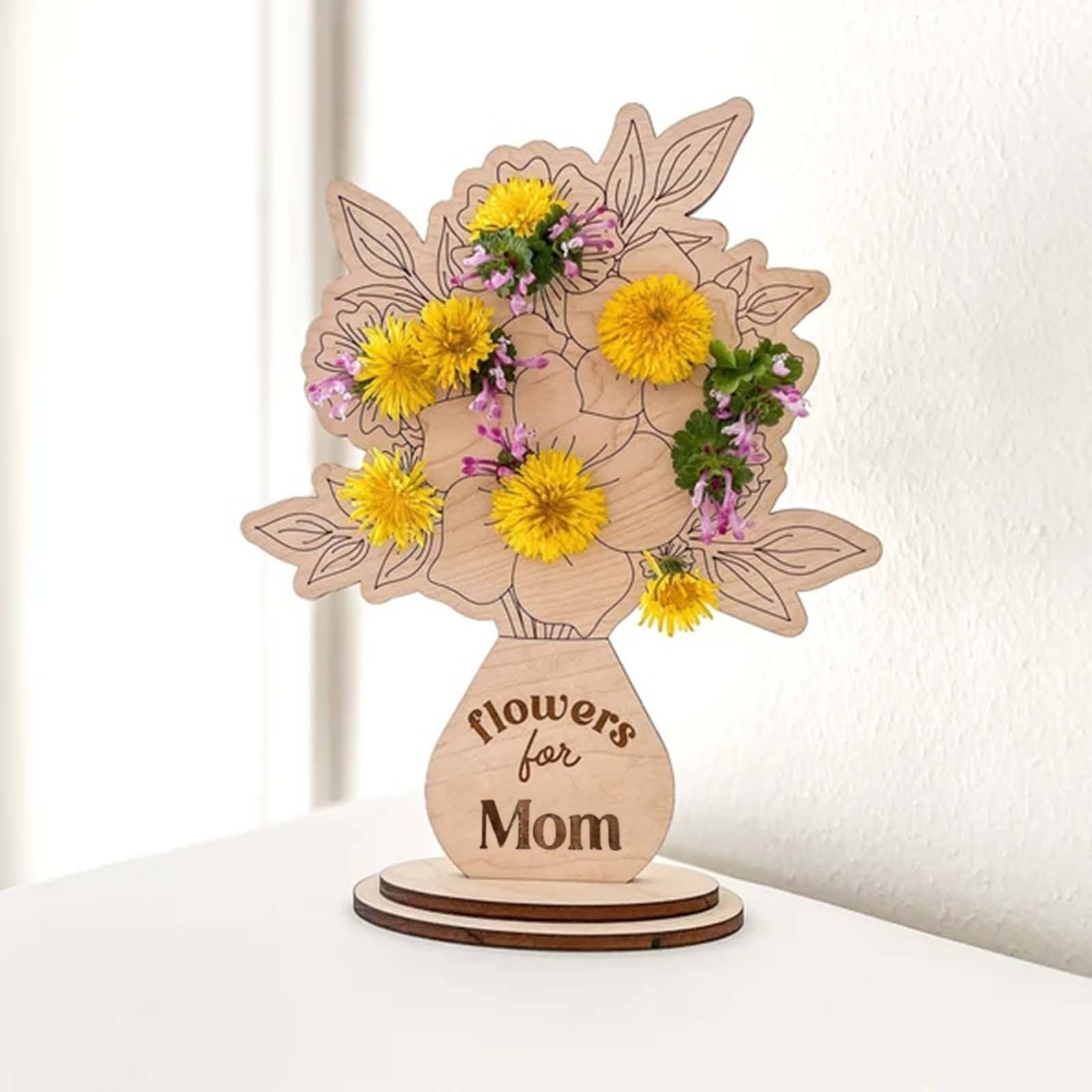 Pjtewawe desktop ornament mother's day diy flower vase holder picked for  mommy flower holder/ mother's day gifts wooden mother's day sign