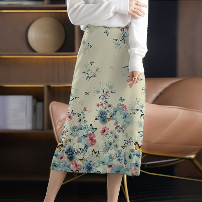 Pjtewawe skirts for women women's elastic waisted split thigh rib