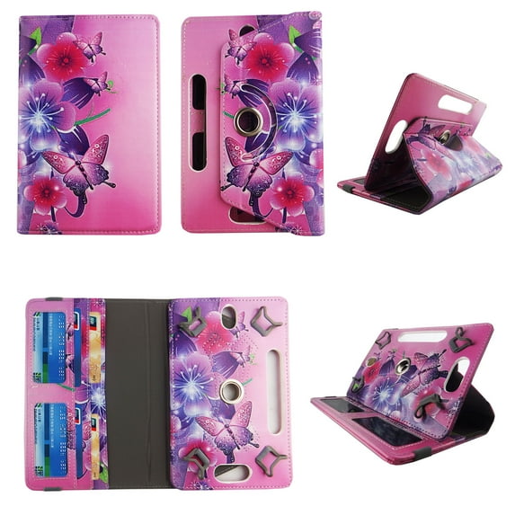 Pk Butterfly Flower For Ipad Mini (1,2,3,4) 8-inch Tablet Case Universal Cases 360 Rotating Folio Stand Protector Pu Leather Cover Travel e-reader Card Cash Slots Multiple Viewing Angles