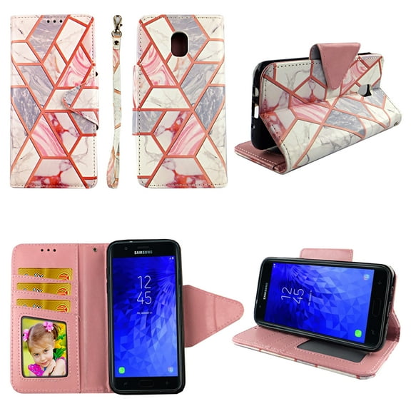 Pk Marble Wallet Case for Samsung Galaxy J7 (2018) / J7 Refine / J7 V 2nd Gen / J7 Star Folio Standing Cover Card Slot Money Pocket Magnetic Closure Fashion Flip Pu Leather