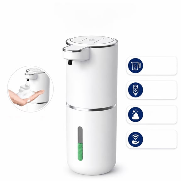 Pkalq Automatic Foaming Soap Dispenser Rechargeable 380ml / 12.8oz Touchless Motion Sensor Soap Dispenser Wall Mounted or Countertop, USB Charging Smart Bathroom & Kitchen Hand Soap Dispenser
