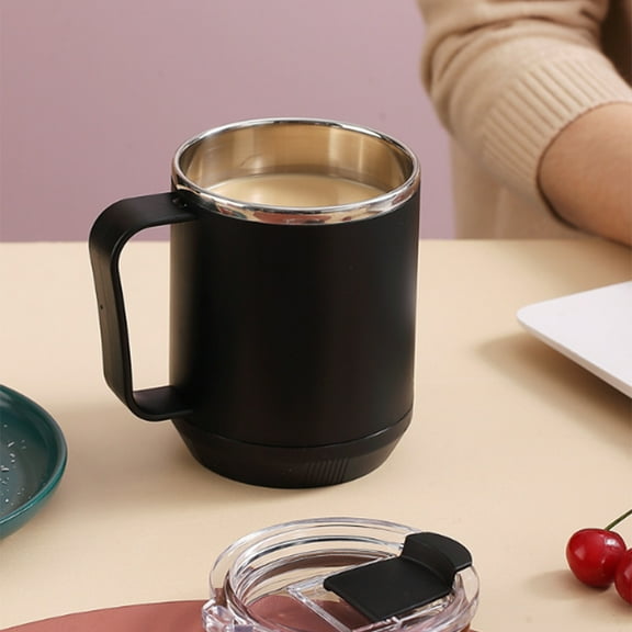 Pkeoh Coffee Mug, Portable Double Layer Stainless Steel Mug With Lid And Handle, Induction Heatable, Insulated Coffee Mug For Travel, Camping, Office