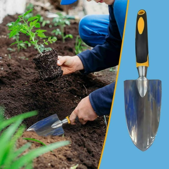 Pkeoh Gardening Tools Gardening Supplies Garden Accessories Garden Shovel Hand Tool Stainless Steel Small Garden Shovel For Digging Planting Rust Proof Hand Shovel With Soft Rubber Handle Measuring D