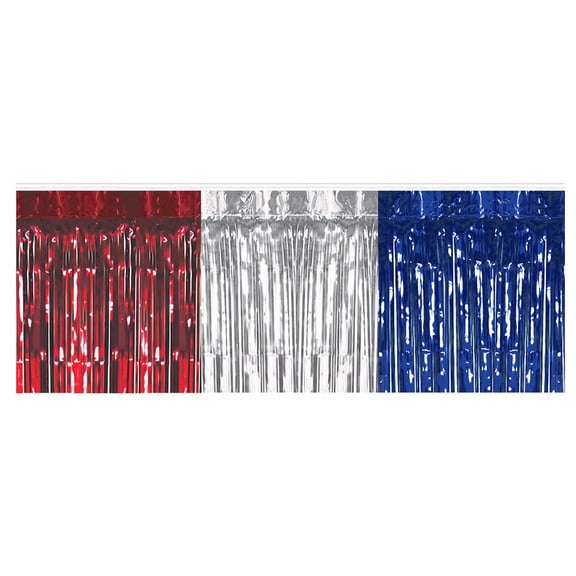 Packaged 1-Ply Fr Metallic Table Skirting 30" X 14' Red, Silver, Blue - 6 Pack (1 Per Package)