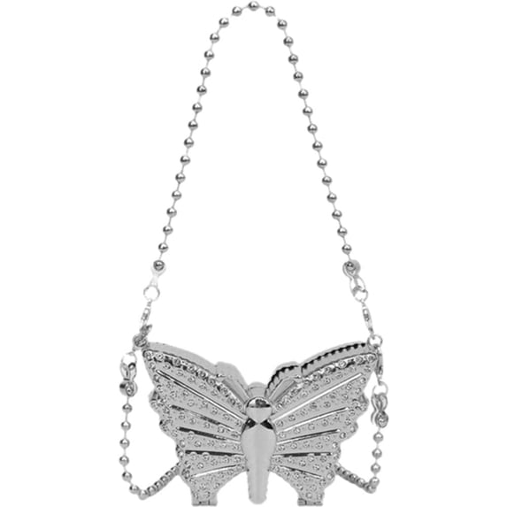 Hsqqdc Butterfly Shaped Mini Evening Clutch, Sparkling Metal Chain Shoulder Messenger Bag for Women, Wedding Use
