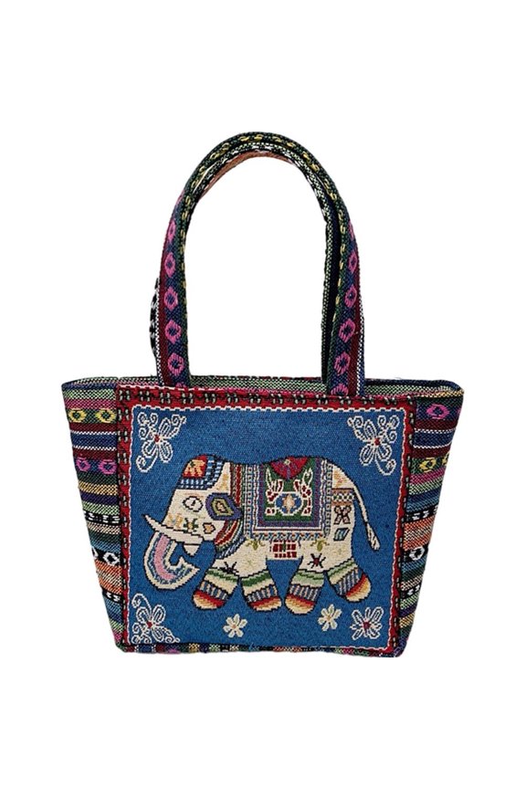 Retro Embroidered Tote Bag Owl Elephant Pattern Large Capacity Shoulder Bag