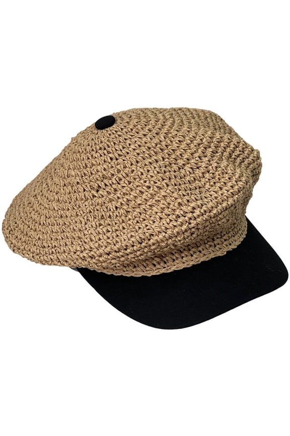 Straw Octagonal Beret Hat, Casual Painter Cap for Summer Beach Vacation Outdoor Activities