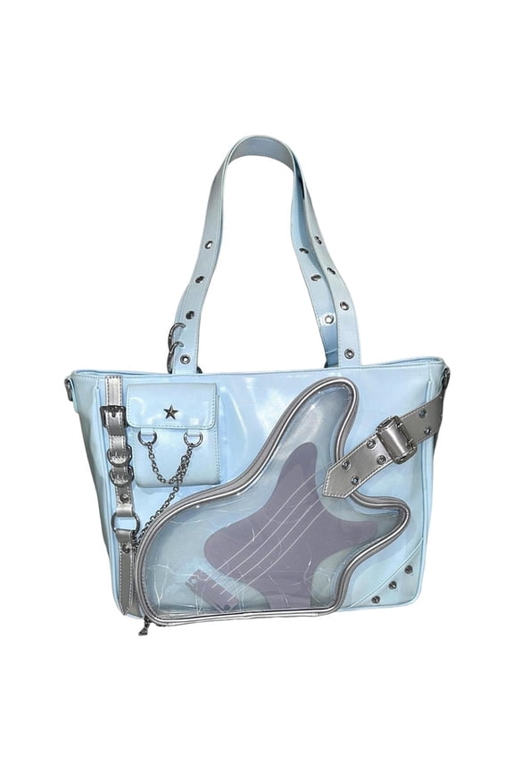 Blue Star Transparent Ita Bag with Pin Display, Bass Style Large Capacity Shoulder Messenger Bag for Women