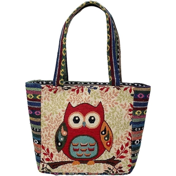 Hsqqdc Women Embroidered Women Tote Bag Retro Owl Elephant Handbags Lady Large Capacity Reusable Shopping Bag Shoulder Bag