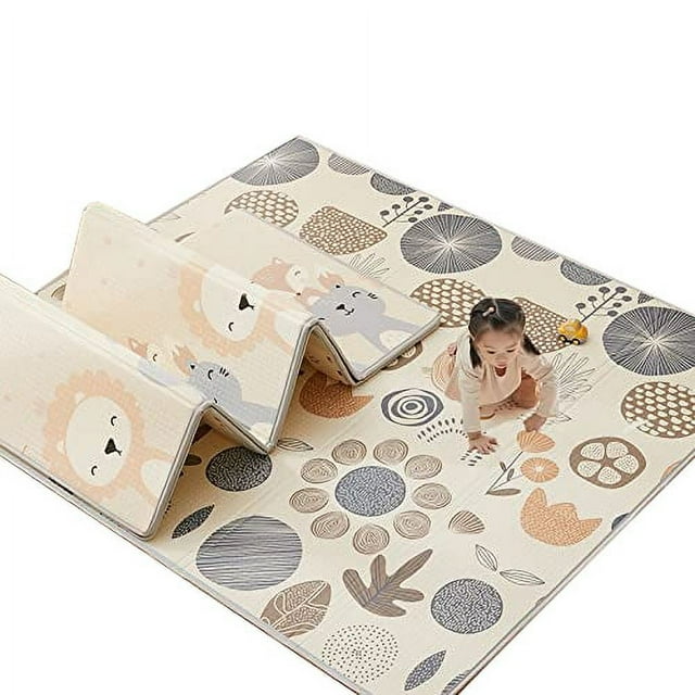 Pkinoicy 59"x59" x0.4"Thick Waterproof Play Mat, Foldable & Reversable Large Play Mat, Baby