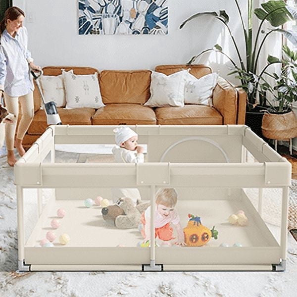 Pkinoicy Baby Playpen, Upgrade Playpen, Playpen for Babies (47*47*26inch Beige), Play Pen Center for Babies and Toddlers